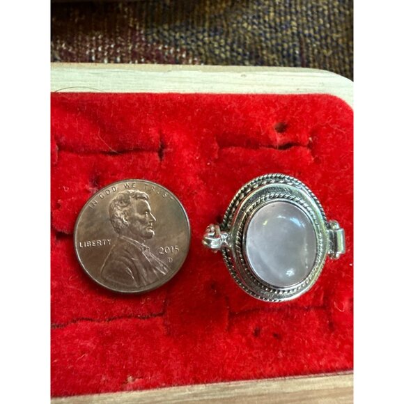 Vintage Silver & Rose Quartz Locket Ring Size 7 - Picture 6 of 7